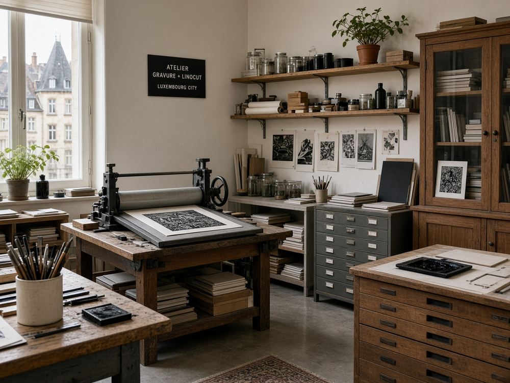 About the Printmaking / linocut studio studio at Lunar Meadow Print Studio